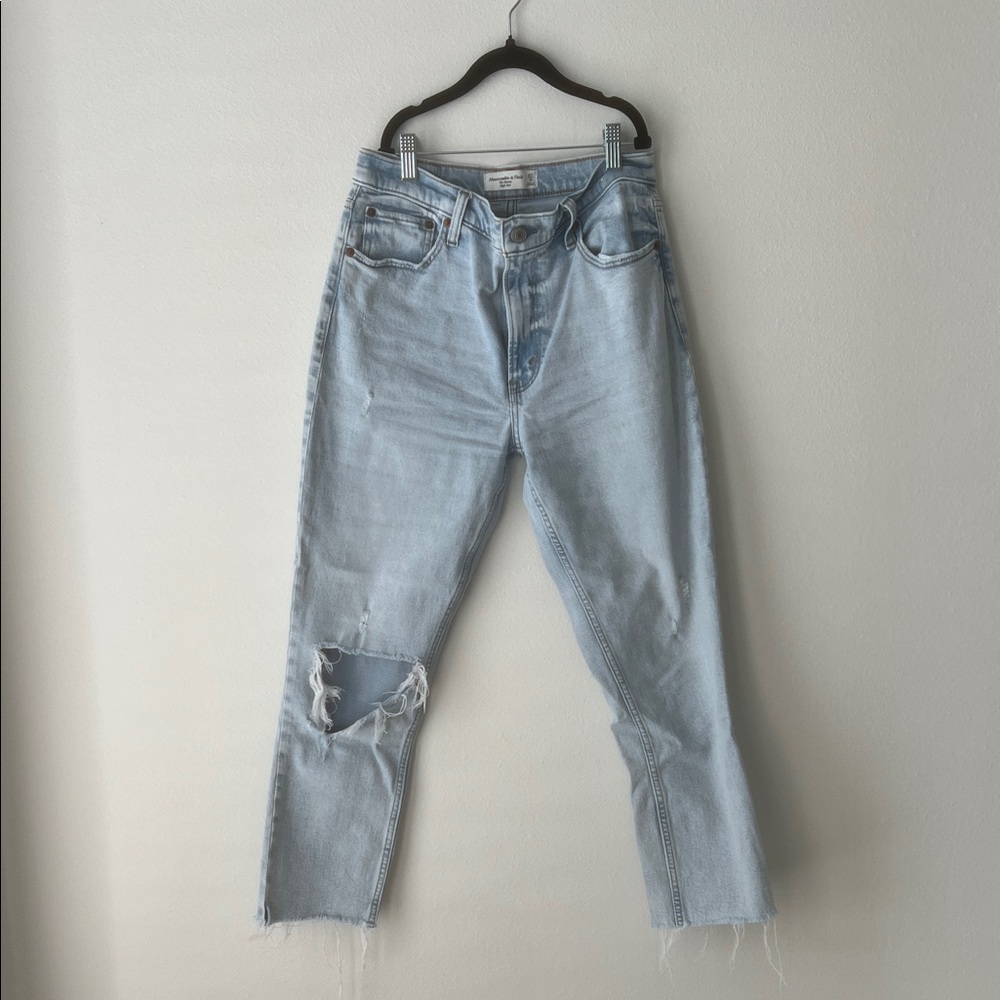 Abercrombie & Fitch Light Blue Distressed Straight Leg Jeans